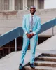 Men's Suits 2023 Est Design Sky Blue Notched Lapel Single Button Men Custom Made 2 Pieces Groom Wedding Prom Male Slim Fit Tuxedo