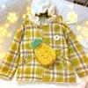 Trench-Coats Femme Japonais Doux Fille Jeune Petit Oeuf Frais Poché Broderie Sur Les Deux Côtés Portant Un Manteau Laine D'agneau Plus Plaid À Capuche