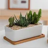 Planters krukor enkla suckulenter Vita porslinblomma krukor runt rektangulära uppfriskande keramiska krukor balkong grön plantering hem trädgårds kruka r230620