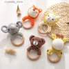 1pc baby teether music stringles for Kids Animal Crochet Crochet Rattle Elephant Ring Ring Wooden Gym Montessori Children's Toys