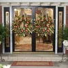 Decorative Flowers F2TE Autumn Fall Front Door Wreath Artificial Pomegranate Fruit Ribbon Bow Realistic Greenery Garland Hanging Onrmanet