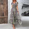 Robes décontractées Femmes Vintage Imprimé longue robe Summer Elegant V Neck Elastic Alastic Maxi 2023 Holiday Bohe Sexy Sexe Short Sleeve A-Line Robe