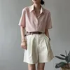 Womens Shorts Zomer Wijde Pijpen Vrouwen Kantoor Hoge Taille Pak Beige Oversized Losse Knop Solid Classic Casual Met Riem 230620