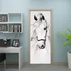 Adesivos de porta 3D autoadesivos pintados à mão cavalo branco arte abstrata pintura de parede quarto sala de estudo porta mural papel de parede decoração L230620