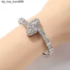 14K White Gold Men Ladies Heart Bangle Cubic Zirconia Diamond Baguette Bracelet Opening Size Hiphop Jewelry