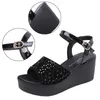 Sandals Ladies Summer Solid Colour One Word With Round Head Fish Mouth Thick Bottom Slope Sequins Large Size S Women