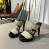 2023-Women High Heels Leather Platform Mules Sandals Slippers with Tweed pearl Green Pink & Yellow size 35-41