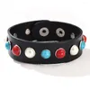 Bracelets porte-bonheur Kirykle Bracelet en cuir pour femme rétro Punk peau de vache incrusté de pierre Turquoise rouge Couples bijoux cadeau