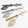 Keychains Fashion Creative Leaf Form med metall Tassel Chain Women Rhinestones Pendant Key Chains Väskor Hängande prydnad