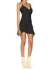 Abiti Casual Juaugusep Donna S Mini Cami Dress Senza Maniche Cinturino per Spaghetti Scollo a V Orlo Irregolare Clubwear (Nero S)