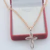 Pendant Necklaces FJ 2 Choose Women 585 Rose Gold Color Patterned Crystal Cross Necklace Jewelry