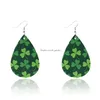 Dangle Chandelier St. Patricks Day Faux Leather Earrings Irish Shamrock Stud Clover Teardrop Set For Women Drop De Dh7Fv