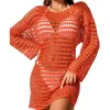 Kvinnors T -skjortor Stylish Crochet Beach Cover Up For Women - Hollow Out Long Sleeve Swimsuit Coverup med Sun Protection Summer Vacation