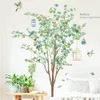 Big Tree Birch Adesivos de parede Folhas verdes Decalques de parede Sala de estar Quarto Pássaros Decoração de casa Poster Mural PVC Decoração do quarto