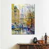 Abstract Cityscape Art on Canvas Empire State Building New York Painting Handmade for Dining Room