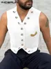 Men's Vests Party Nightclub Style Men Solid Metal Button Waistcoat Casual All match Male Sleeveless V neck S 5XL INCERUN Tops 2023 230620