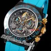 GETF Blaken SA4130 Automatique Chronographe Squelette Montre Homme PVD Lunette Céramique Cadran Bonbon Acier 904L Caoutchouc Cyan Super Edition Reloj Hombre Montre Puretime G6