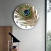 壁時計動物孔雀の羽3D時計モダンデザインリビングルーム装飾キッチンアートウォッチホームデコレーション