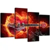 4 Pieces Abstract Fire Red Guitar Modular Mural Wall Print Art Canvas Poster Pictures Paintings for Living Room Home Decor L230620