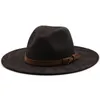 Daim Jazz Fedora chapeau avec ceinture marron hommes large bord Western Cowboy haut casquette fête église chapeaux femmes élégant Panama chapeau de soleil