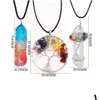 Pendentif Colliers 3 Paire Arbre De Vie Fil De Cuivre Enroulé Quartz Naturel Aura Guérison Cristal Point Chakra Bijoux Gi Dhml6