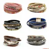 Pulseras con abalorios, pulsera envolvente de cuero Mtilayer para mujer y niña, pulseras envueltas en capas Mti, brazalete con correas trenzadas anchas bohemias, brazalete Dhzov