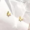 Stud Earrings 925 Sterling Silver Jewelry Fashion Cute Tiny 5mmX4mm Gold Butterfly Gift For Girls Kids Lady