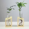 Planters Pots Glass Vase Transparent Vintage Wooden Frame Flower Arrangement Test Tube Hydroponic Flowerpot Desktop Decoration for Green Plant R230620