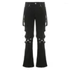 Women's Jeans Punk Metal Y2K Women High Waist Low Rise Trousers Black Vintage Gothic Skinny Casual Denim Aesthetic Cargo Pants 90s