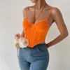 Damen Tanks Orange Halter Mesh Unregelmäßige Crop Top Frauen 2023 Ästhetische Sexy Camis Tank Korsett Party Club Sommer Outfits Unterwäsche Bustier