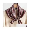 Scarves 4Color Fashion Women Silk Scarf Headband For Summer Long Bag Grid Stripe Cotton Linen Paris Tote Lage Ribbon Head Wrap Drop Dh6Ba