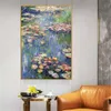 Pinturas a óleo pintadas à mão de Monet famosas, flores abstratas, nenúfar, vista para o lago, pintura em tela roxa, decoração de sala de estar, mural L230620