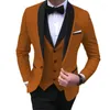 Costumes pour hommes hommes costume 3 pièces Slim Design classique châle noir revers Tuxedos Fit mariage fête Banquet ensemble Blazer gilet avec pantalon