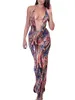 Casual Dresses Lchiji Women Sexy Hollow Out Bodycon Sleeveless Low Cut Open Back Floral Print Formal Long Dress Party