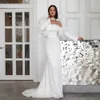 Ruffles Axless Mermaid Wedding Clow Long Sleeve Satin Bridal Dresses Sweep Train Country Robe de Mariage 326 326