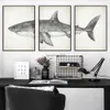 3PCS Vintage Shark and Whale Wall Art Plakat Modern Znakomity dom domowy wystrój płótna malarstwo Mural Picture Drukowanie grafiki