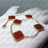 Винтажный сладкий фургон Четыре Clover Bracelets Bracelets Brangle Chain 18k Gold Agate Shell Mother Pearl для женской счастливой свадьбы