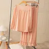 Women's Sleepwear V-Neck Lace Pajamas Set Women Satin Casual Home Clothes Summer Loungewear Long Sleeve Homewear Lady Nightwear