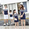 Family Matching Outfits Striped Clothes Off Shoulder Mother Daughter Dress Father Son TShirt Set ParentChild Clothing 230619