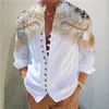 Camisas masculinas casuais primavera e outono 100% algodão linho Camisas masculinas de manga comprida estampadas coloridas gola alta estilo casual plus size