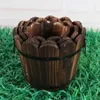 Planters POTS 1st Flower Pot Outdoor Wood Brown Round Flat Mouth Hexagon Wave Wood Planter Barrel Flower Pot Retro Style Garden Pot New R230620