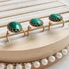 Bröllopsringar Elegant verklig naturlig malakitsten för kvinnor Golden Wire Wrapped Green Cabochon Charm Open Cuff Finger Ring Reiki