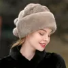 Women's Real Whole Pelt Mink Fur Hat Bowler Hat Warm Cap Ski Beanies Earflap