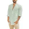 Linen Shirt Men Long Sleeves Blouse Loose Tops Spring Summer Casual Handsome Leisure White Blue Shirts