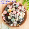 Sunrony 10pcs 15mm 표범 프린트 실리콘 구슬 식품 등급 Teether BPA 무료 DIY 젖꼭지 체인 액세서리 베이비 젖니 장난감 L230518