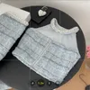 Werkjurken Tweedelige set Damesoutfits 2023 Tweedpakken Koreaans Modieus Blauw Plaid Hangende nek Jarretel Tanktop Hoge taille Mini