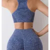 Aktive Hosen 2 Stück Yoga Top Kurzer Sportanzug Nahtlose Leggings Fitness stoßfeste Weste Hüftheben enger BH und Set Fitnessstudio