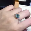 Cluster Rings Anillos Yuzuk Trendy Simulado Blue-green Moissanite Gemstone Open Wedding Engagement Ring For Women Silver Jewelry Wholesale