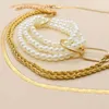 Kedjor Fashion Imitation Pearls Bead Chain Hollow Circle Pendant Necklace For Women Simple Geometric Female Trendy Chokers Halsband