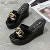 Slippers Platform Chain High Heels Slippers Women's Wedding Shoes Summer 2022 New Casual White Black Wedges Slides Ladies Beac J230620